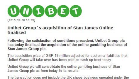 unibet stan james|Unibet finalizes acquisition of Stan James Online.